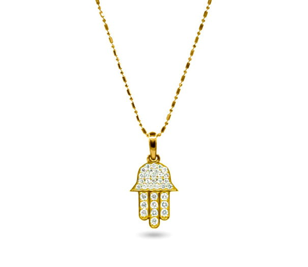 Small diamond Hamsa pendant in 14K yellow gold, symbol of protection