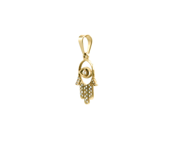 14K Yellow Gold Diamond Hamsa Pendant