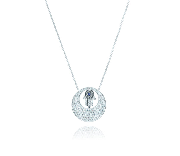 18K White Gold Hamsa with evil eye