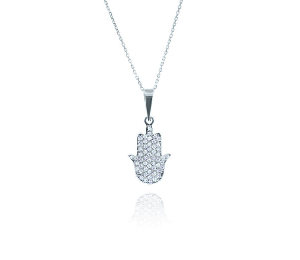14K white gold diamond hamsa pendant
