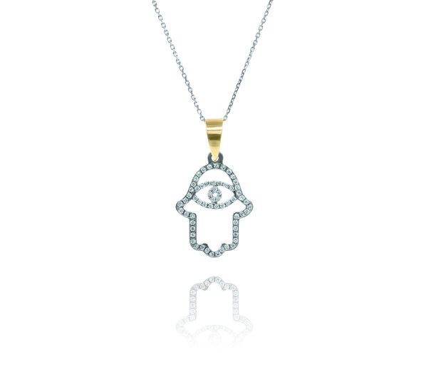 14K two tone Diamond-lined Hamsa