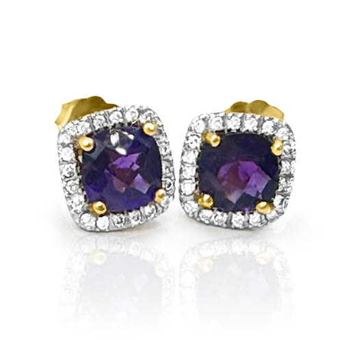 Cushion Cut Amethyst and  Diamond stud earrings