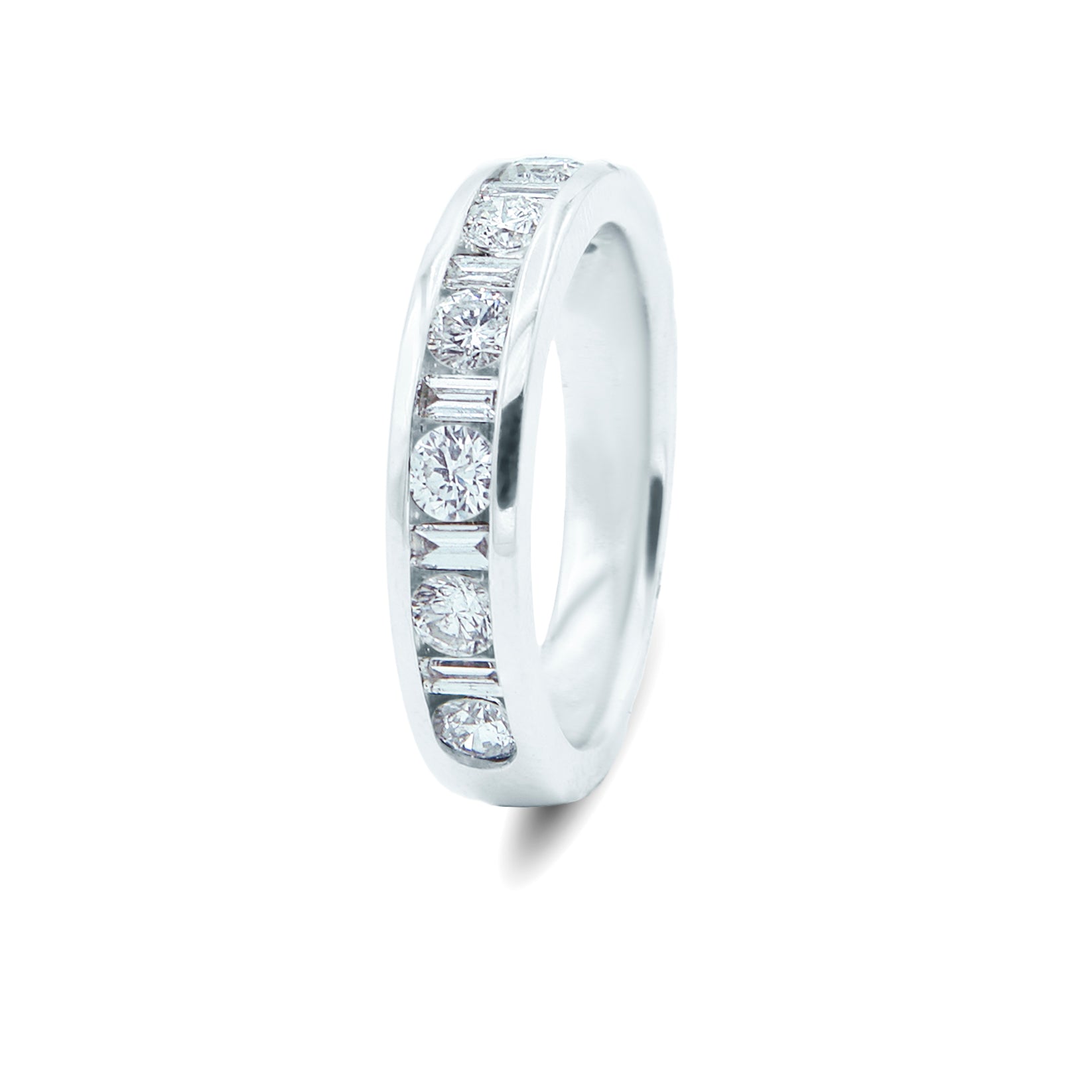 14K White Gold Chanel set and baguette Diamond Wedding Band