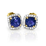 Lab Created Sapphire & Round White Diamond Stud Earrings