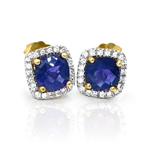 Lab Created Sapphire & Round White Diamond Stud Earrings