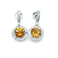 Yellow Citrine & Round White Diamond Stud Earrings