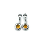 Yellow Citrine & Round White Diamond Stud Earrings