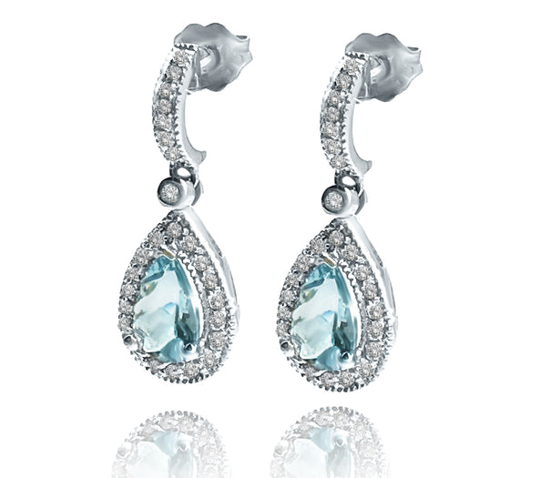 Pear shape Aquamarine & Diamond Drop Earrings