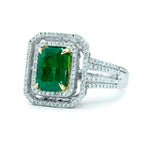 18K White Gold  Diamond and Emerald Ring