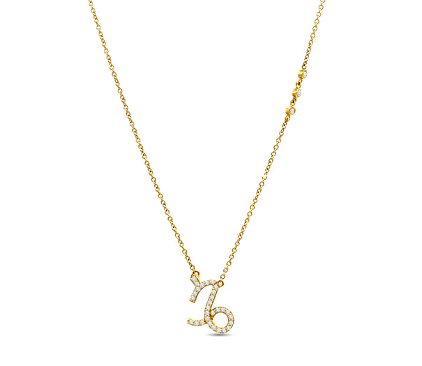 14K Yellow Gold Diamond Capricorn Necklace, front view