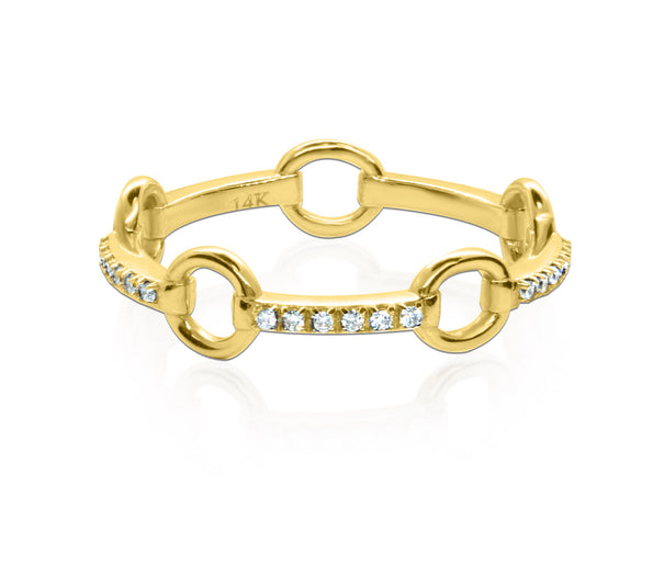 Gold Round Link Ring with Diamonds