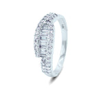 Diamond wave half-eternity ring in gold with a curved band and brilliant-cut diamonds for a modern, timeless look.