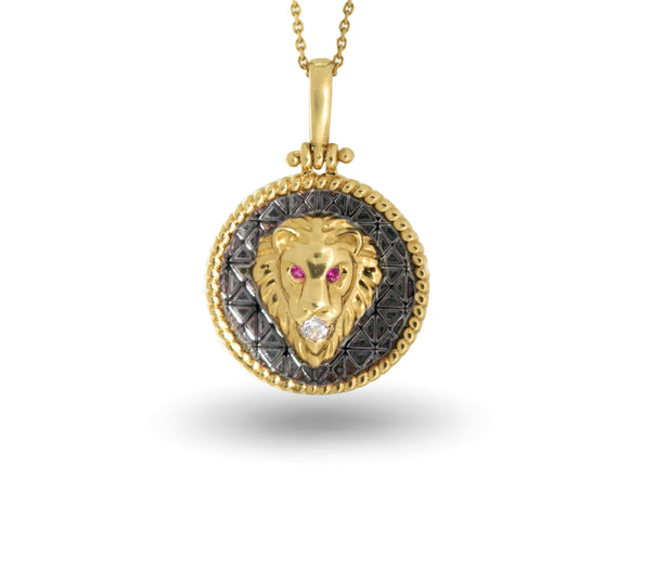 Diamond Lion Head Medallion Round Pendant