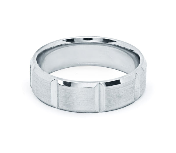 6 mm White Gold Men's  Ring with grooves