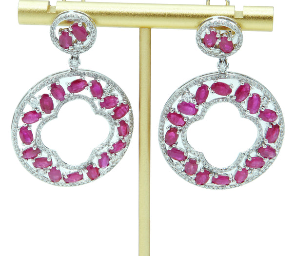 14K White Gold Rubie and Diamond Earrings