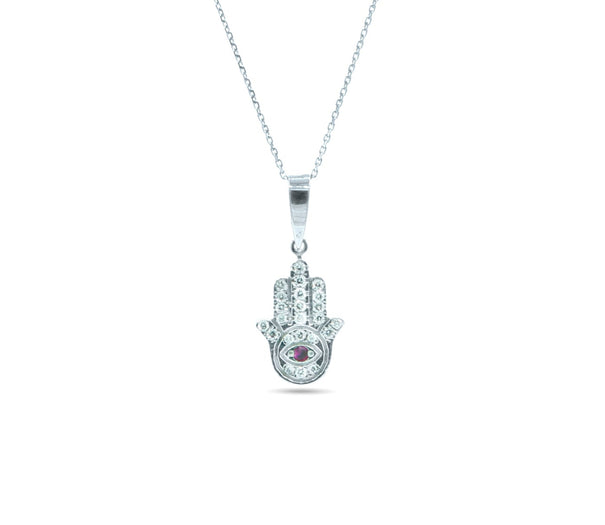 14K White Gold Diamond Hamsa Pendant