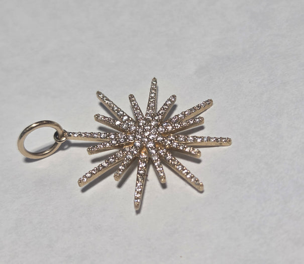 14k Yelow gold diamond Starburst Pendant